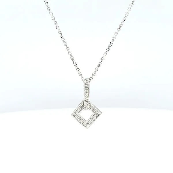 14k White Gold Diamond Square Drop Necklace Pendant Image 2 Arezzo Jewelers Elmwood Park, IL