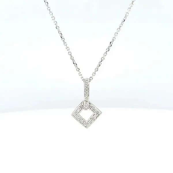 14k White Gold Diamond Square Drop Necklace Pendant Image 2 Arezzo Jewelers Elmwood Park, IL