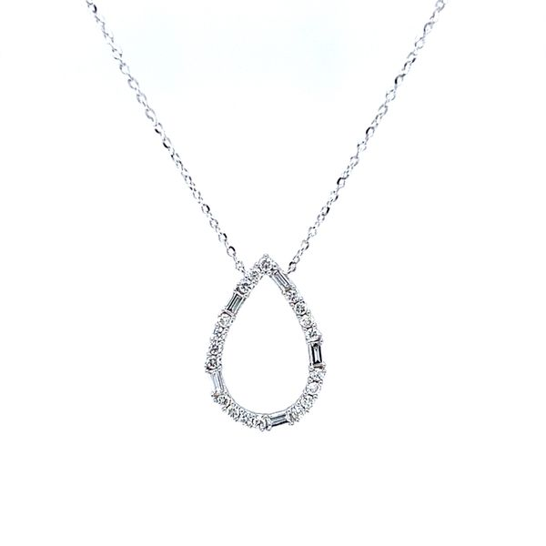 18k White Gold Openwork Pear Shape Diamond Necklace Arezzo Jewelers Elmwood Park, IL