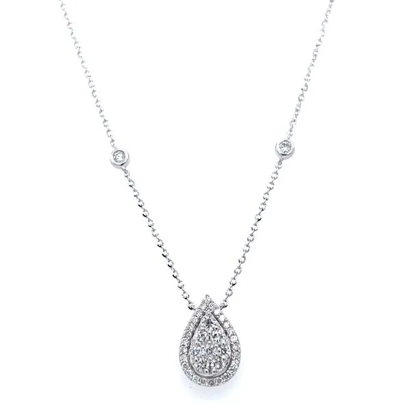 18k White Gold Diamond Pear Halo Cluster Necklace Arezzo Jewelers Elmwood Park, IL