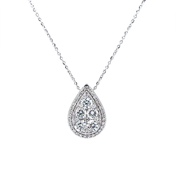 18K White Gold Diamond Pear Halo Necklace Arezzo Jewelers Elmwood Park, IL