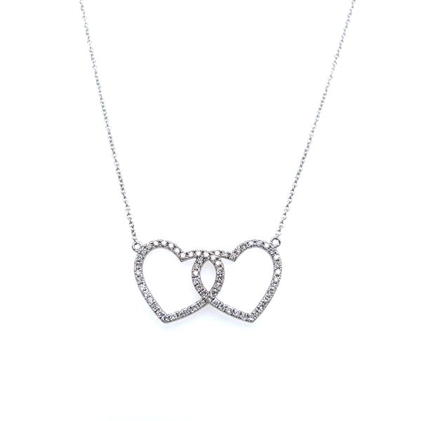 18k White Gold Locked Hearts Diamond Necklace Image 2 Arezzo Jewelers Elmwood Park, IL