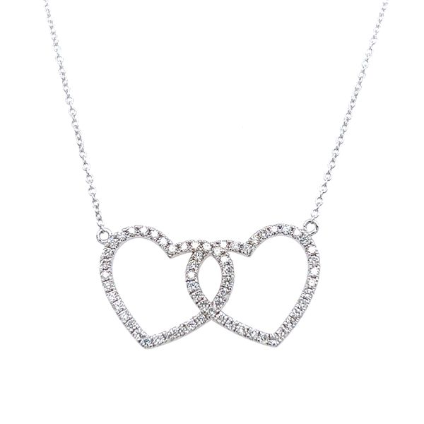 18k White Gold Locked Hearts Diamond Necklace Arezzo Jewelers Elmwood Park, IL