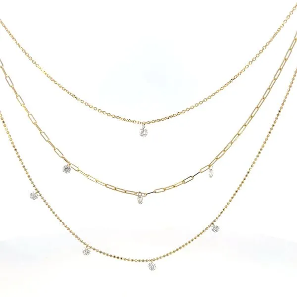 14K Yellow Gold Triple Strand Dashing Diamonds Multi-Chain Necklace Image 2 Arezzo Jewelers Elmwood Park, IL