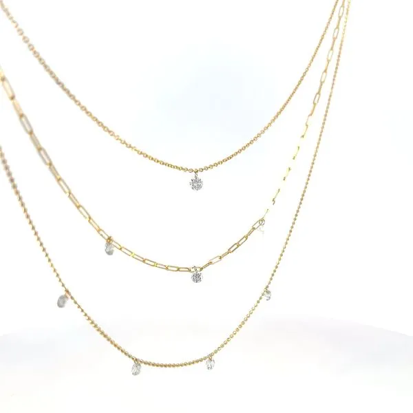 14K Yellow Gold Triple Strand Dashing Diamonds Multi-Chain Necklace Image 4 Arezzo Jewelers Elmwood Park, IL