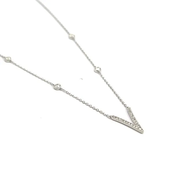 18K White Gold V Shape Diamond Necklace Image 2 Arezzo Jewelers Elmwood, IL