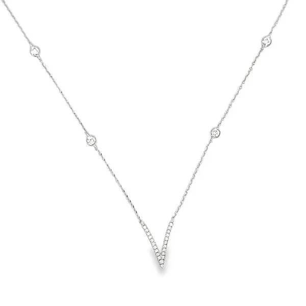 18K White Gold V Shape Diamond Necklace Image 3 Arezzo Jewelers Elmwood, IL