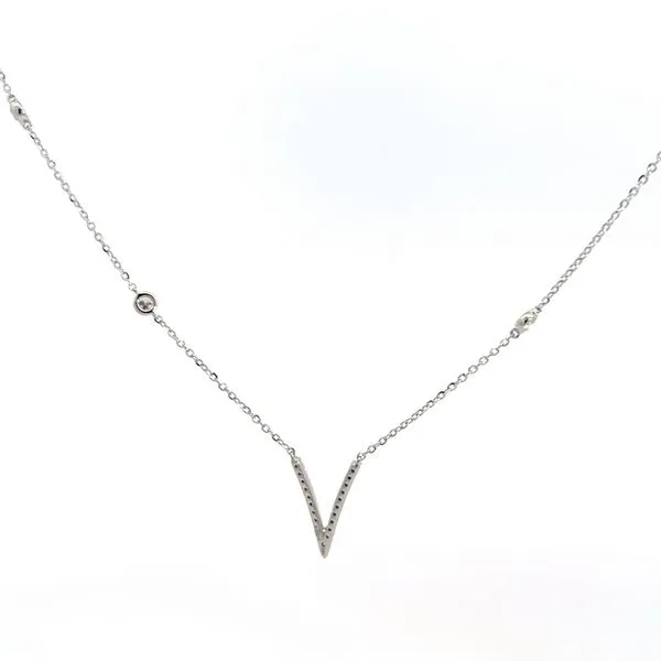 18K White Gold V Shape Diamond Necklace Image 5 Arezzo Jewelers Elmwood, IL