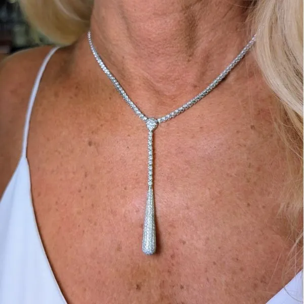 18k White Gold Diamond Tennis Lariat Necklace Image 3 Arezzo Jewelers Elmwood, IL