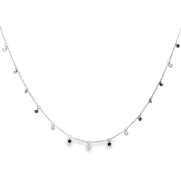 14K White Gold Diamond & Sapphire Necklace Arezzo Jewelers Elmwood Park, IL