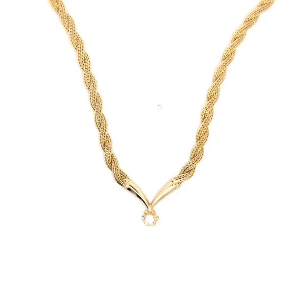 14K Yellow Gold Braided Mesh Diamond Necklace – 0.10ct Solitaire Image 2 Arezzo Jewelers Elmwood Park, IL