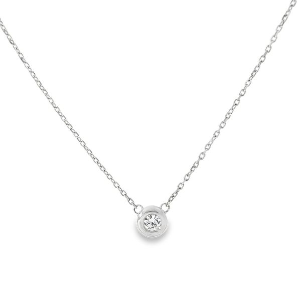 18 Karat White Gold Solitaire Diamond Bezel Necklace Arezzo Jewelers Elmwood Park, IL