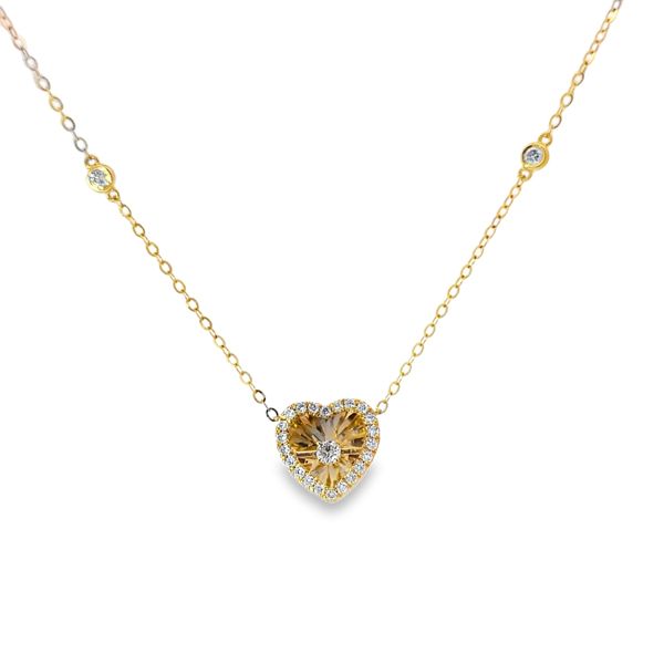 18 Karat Yellow Gold Dancing Diamond Heart Necklace Arezzo Jewelers Elmwood Park, IL