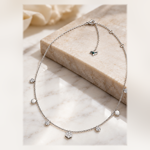 18K White Gold 0.65 ctw Diamond Hexagon Necklace by Savoia Italy Image 2 Arezzo Jewelers Elmwood Park, IL