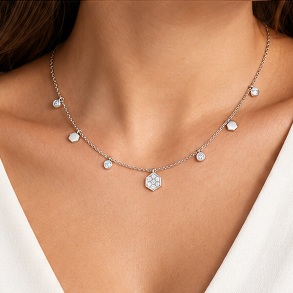 18K White Gold 0.65 ctw Diamond Hexagon Necklace by Savoia Italy Image 4 Arezzo Jewelers Elmwood Park, IL