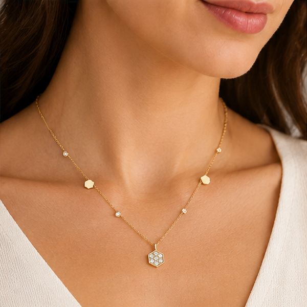 18K Yellow Gold 0.65 CTW Diamond Hexagon Station Necklace by Savoia Italy Image 3 Arezzo Jewelers Elmwood Park, IL
