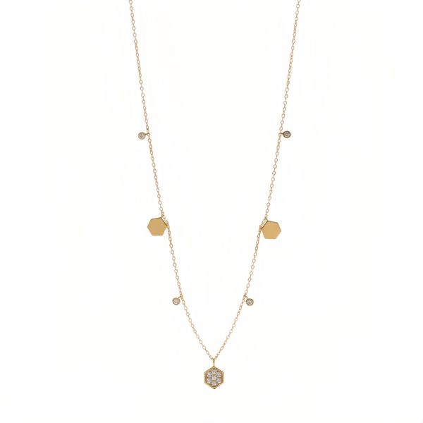 18K Yellow Gold 0.65 CTW Diamond Hexagon Station Necklace by Savoia Italy Arezzo Jewelers Elmwood Park, IL