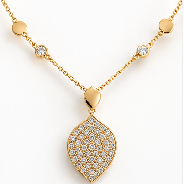 18K Yellow Gold Natural Diamond Pavé Leaf Necklace – 0.85 ctw | Savoia Italy Image 3 Arezzo Jewelers Elmwood Park, IL