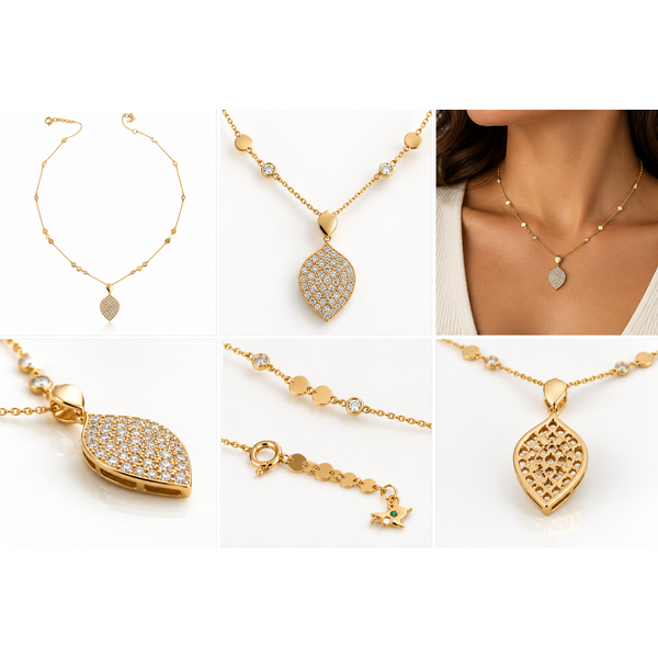 18K Yellow Gold Natural Diamond Pavé Leaf Necklace – 0.85 ctw | Savoia Italy Image 5 Arezzo Jewelers Elmwood Park, IL