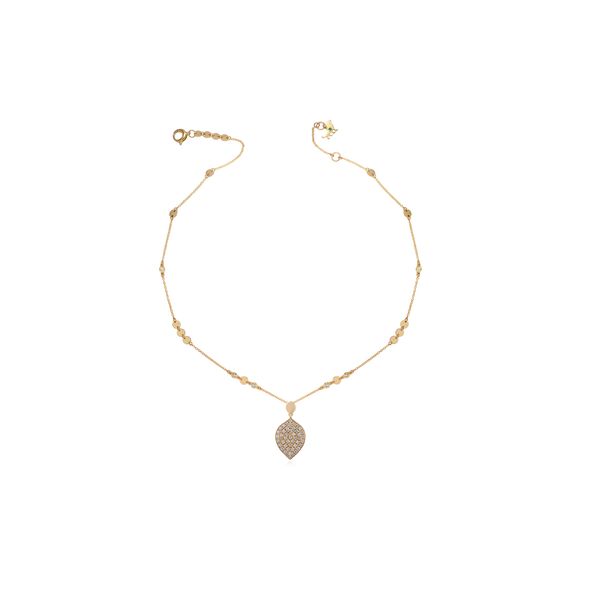18K Yellow Gold Natural Diamond Pavé Leaf Necklace – 0.85 ctw | Savoia Italy Arezzo Jewelers Elmwood Park, IL