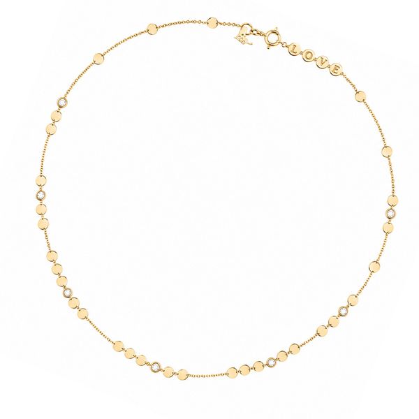 18K Yellow Gold Natural Diamond Station LOVE Necklace by Savoia Image 2 Arezzo Jewelers Elmwood Park, IL