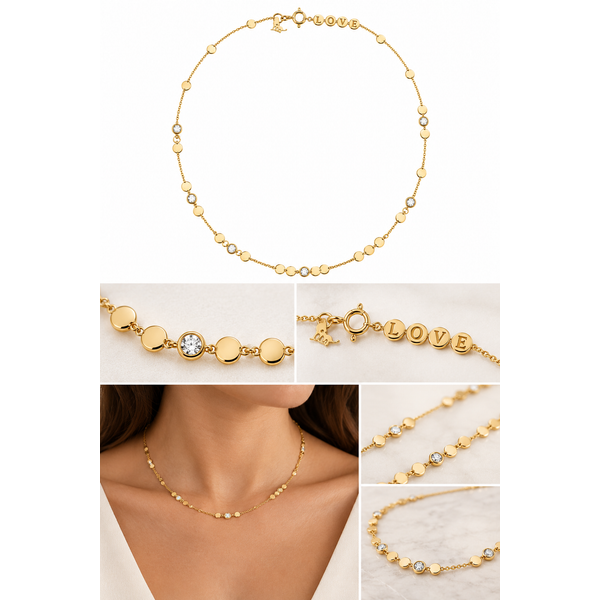 18K Yellow Gold Natural Diamond Station LOVE Necklace by Savoia Image 5 Arezzo Jewelers Elmwood Park, IL