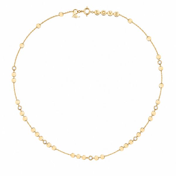 18K Yellow Gold Natural Diamond Station LOVE Necklace by Savoia Arezzo Jewelers Elmwood Park, IL