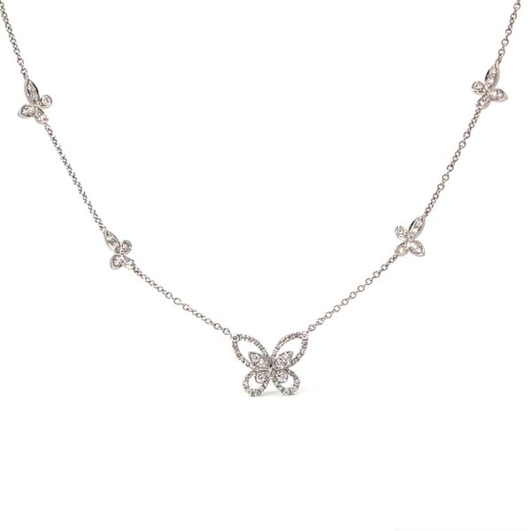 14 Karat White Gold Diamond Butterfly Station Necklace Arezzo Jewelers Elmwood Park, IL