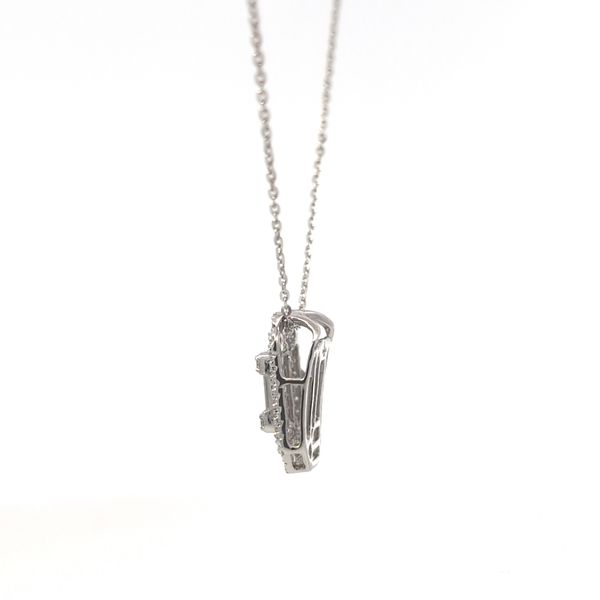 18K White Gold Diamond Emerald Halo Necklace Image 2 Arezzo Jewelers Elmwood Park, IL