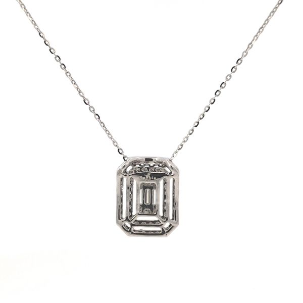 18K White Gold Diamond Emerald Halo Necklace Image 3 Arezzo Jewelers Elmwood Park, IL