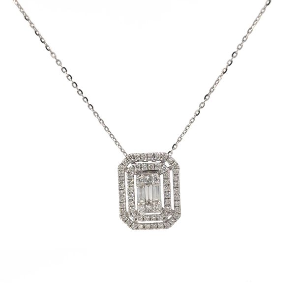 18K White Gold Diamond Emerald Halo Necklace Arezzo Jewelers Elmwood Park, IL
