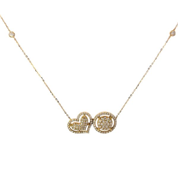 SAVOIA 18 Karat Yellow Gold Pave Heart and Circle Diamond Necklace Arezzo Jewelers Elmwood Park, IL
