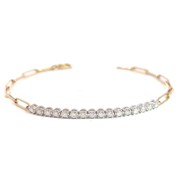 14k Yellow Gold Paperclip Link Diamond Tennis Bracelet Arezzo Jewelers Elmwood Park, IL