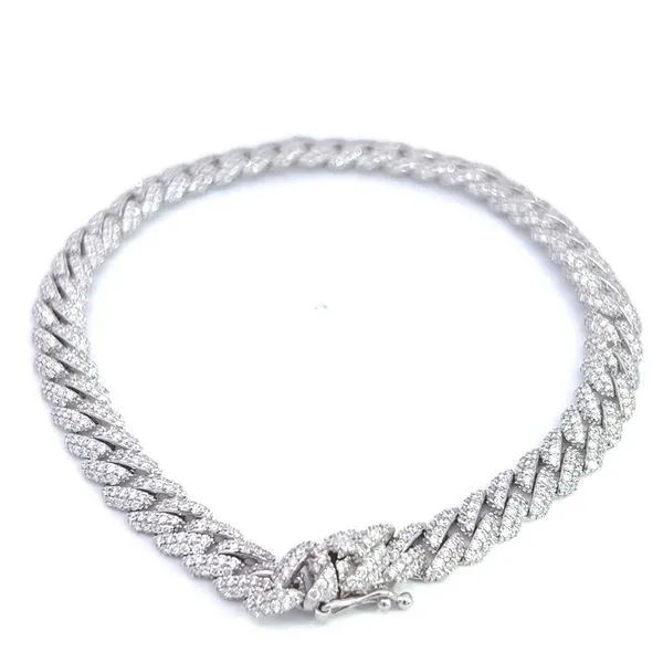 Luxurious 18K White Gold Curb Link Bracelet with Pave Diamonds - Italian Elegance Image 2 Arezzo Jewelers Elmwood Park, IL