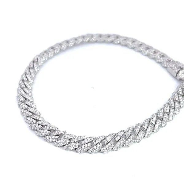 Luxurious 18K White Gold Curb Link Bracelet with Pave Diamonds - Italian Elegance Image 4 Arezzo Jewelers Elmwood Park, IL