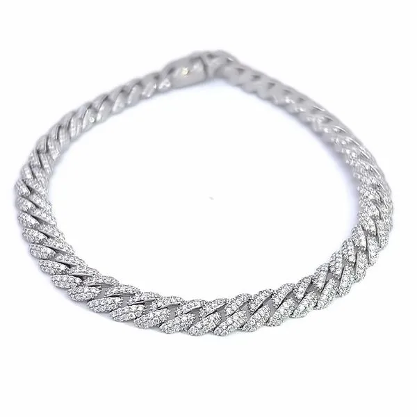Luxurious 18K White Gold Curb Link Bracelet with Pave Diamonds - Italian Elegance Arezzo Jewelers Elmwood Park, IL