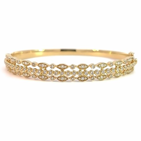Exquisite 18K Yellow Gold Three Row Diamond Bangle Bracelet - Italian Design Arezzo Jewelers Elmwood Park, IL