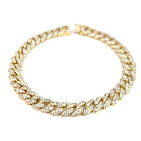 Luxurious 18K Yellow Gold Curb Link Bracelet with 5.90cts in Pave Diamonds Arezzo Jewelers Elmwood Park, IL