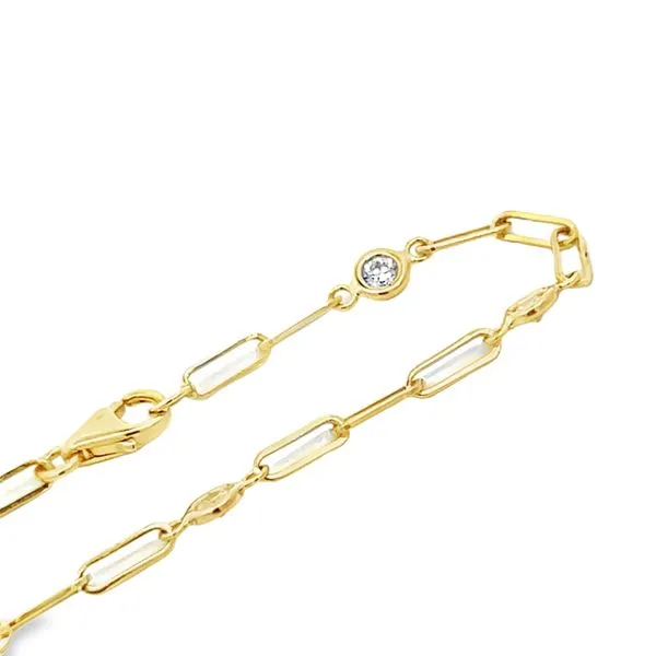 14k Yellow Gold Paperclip Link Diamond Bracelet (7