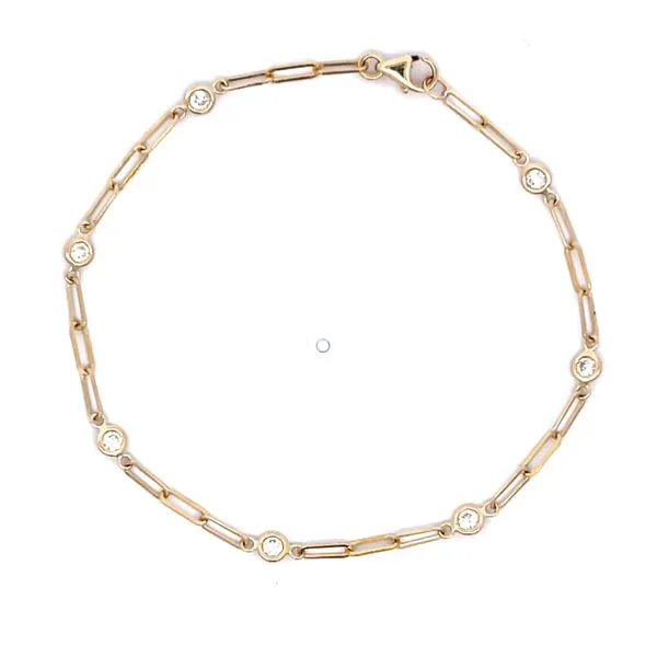 14k Yellow Gold Paperclip Link Diamond Bracelet (7