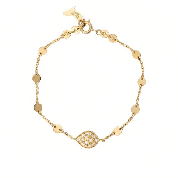 18K Yellow Gold Pavé Diamond Leaf & Circle Station Bracelet – Savoia Italy Arezzo Jewelers Elmwood Park, IL