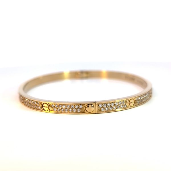 18 Karat Yellow Gold Small Diamond LOVE Bangle Bracelet - 18cm Image 2 Arezzo Jewelers Elmwood Park, IL
