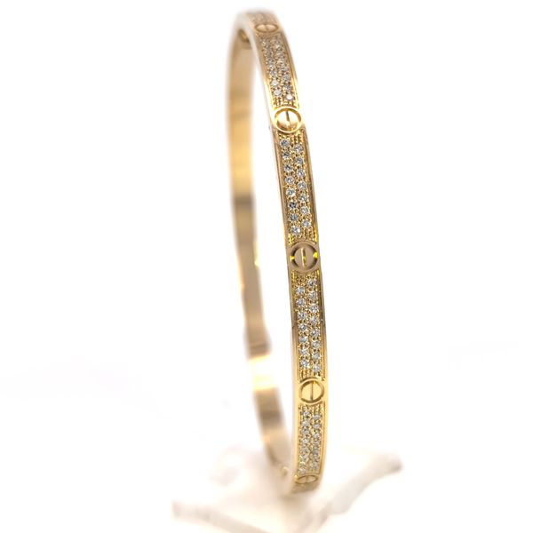 18 Karat Yellow Gold Small Diamond LOVE Bangle Bracelet - 18cm Image 3 Arezzo Jewelers Elmwood Park, IL