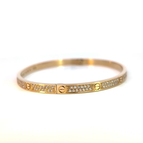 18 Karat Yellow Gold Small Diamond LOVE Bangle Bracelet - 18cm Image 4 Arezzo Jewelers Elmwood Park, IL