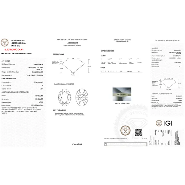 5.54ct Lab Grown Oval Diamond F VS1 Arezzo Jewelers Elmwood Park, IL