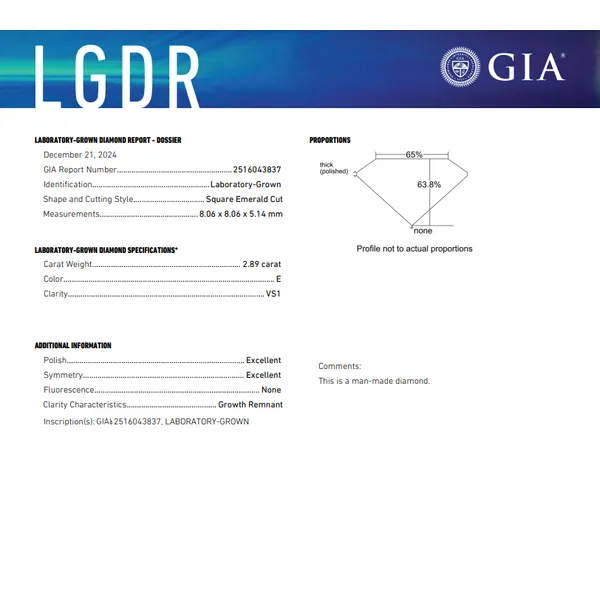Lab Grown Diamond: Asscher Cut - Clarity: VS1 - Color: E - TWT: 2.89 TWT Arezzo Jewelers Elmwood Park, IL