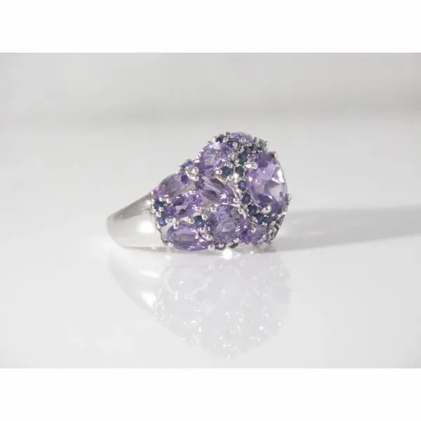 14k White Gold Amethyst and Sapphire Domed Gemstone Ring Image 2 Arezzo Jewelers Elmwood Park, IL