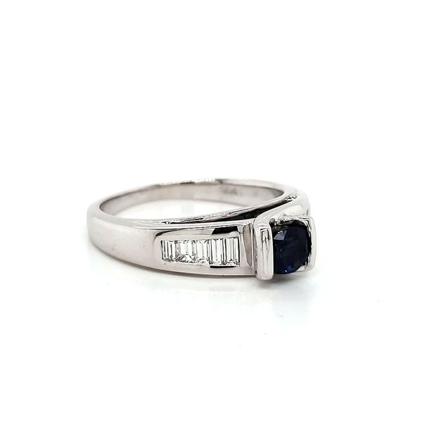 White Gold sapphire ring with Baguette diamond accents Image 2 Arezzo Jewelers Elmwood Park, IL