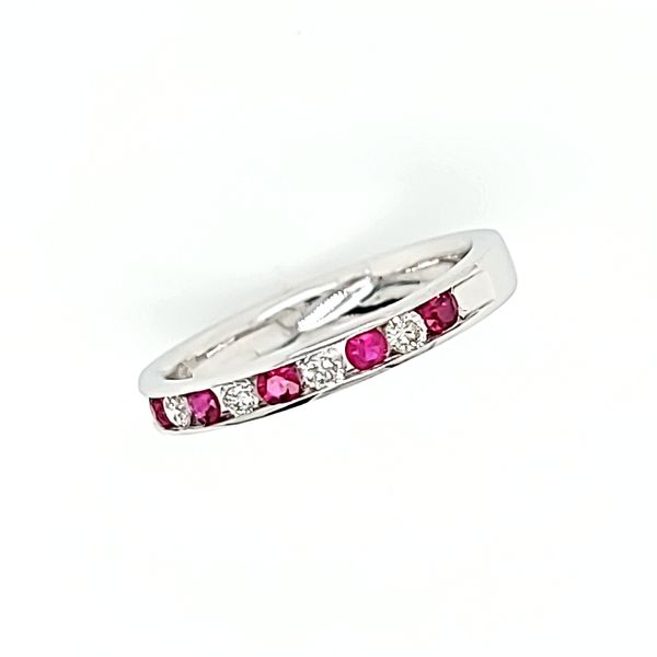 14k White Gold Diamond and Ruby Channel Set Band Image 3 Arezzo Jewelers Elmwood Park, IL