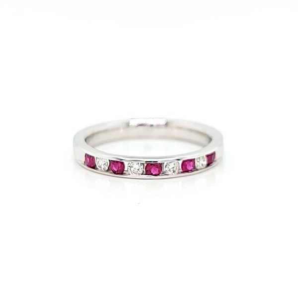 14k White Gold Diamond and Ruby Channel Set Band Arezzo Jewelers Elmwood Park, IL